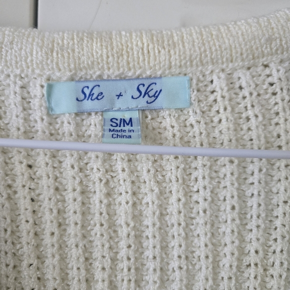 She + Sky Knit Sweater Creme & Green stripes Size S/M  #202 - Picture 5 of 6